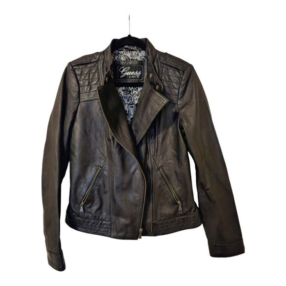 GUESS Genuine Leather Moto Jacket - Size Medium - Picture 1 of 11